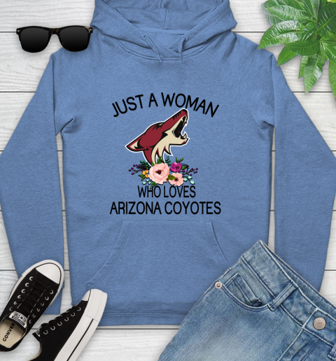 NHL Just A Woman Who Loves Arizona Coyotes Hockey Sports Youth Hoodie 8