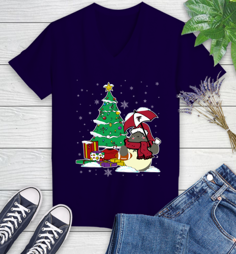Atlanta Falcons NFL Football Cute Tonari No Totoro Christmas Sports Women's V-Neck T-Shirt 3