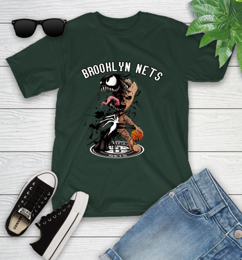 NBA Brooklyn Nets Basketball Venom Groot Guardians Of The Galaxy Youth T-Shirt 5