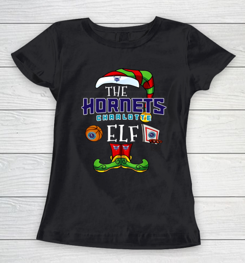 Charlotte Hornets Christmas ELF Funny NBA Women's T-Shirt