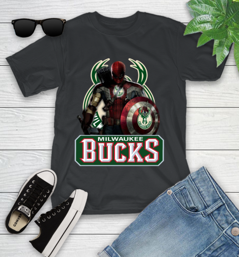 Milwaukee Bucks NBA Basketball Captain America Thor Spider Man Hawkeye Avengers Youth T-Shirt 2