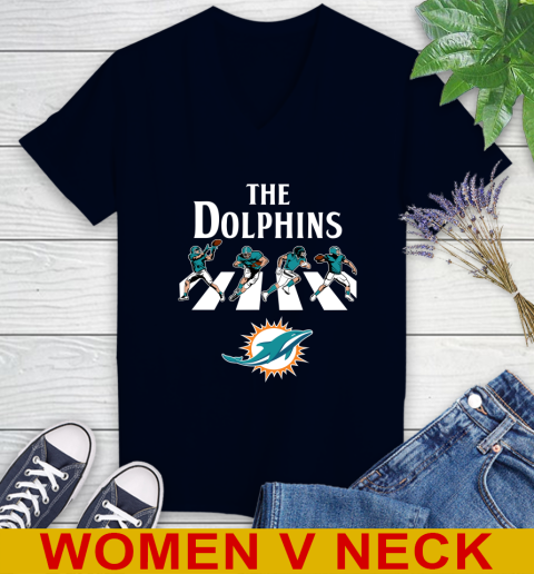 NFL Football Miami Dolphins The Beatles Rock Band Shirt Women's V-Neck T-Shirt 2