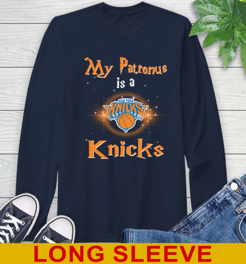 NBA Basketball Harry Potter My Patronus Is A New York Knicks Long Sleeve T-Shirt 3