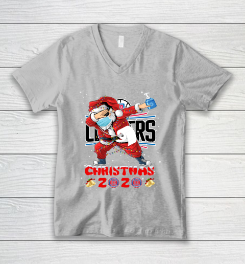 LA Clippers Funny Santa Claus Dabbing Christmas 2020 NBA V-Neck T-Shirt 3