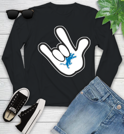 Detroit Lions NFL Football Mickey Rock Hand Disney Youth Long Sleeve 2