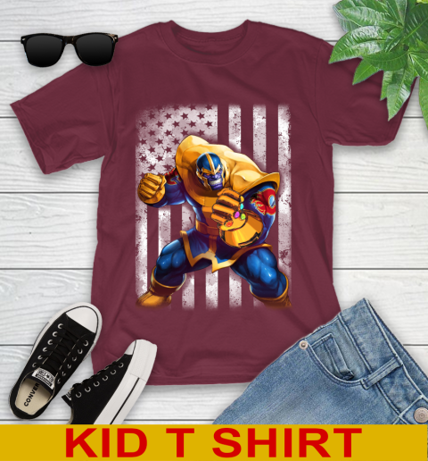 NHL Hockey Calgary Flames Thanos Marvel American Flag Shirt Youth T-Shirt 5