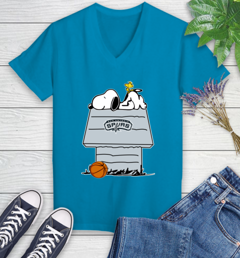 San Antonio Spurs NBA Basketball Snoopy Woodstock The Peanuts Movie Women's V-Neck T-Shirt 7