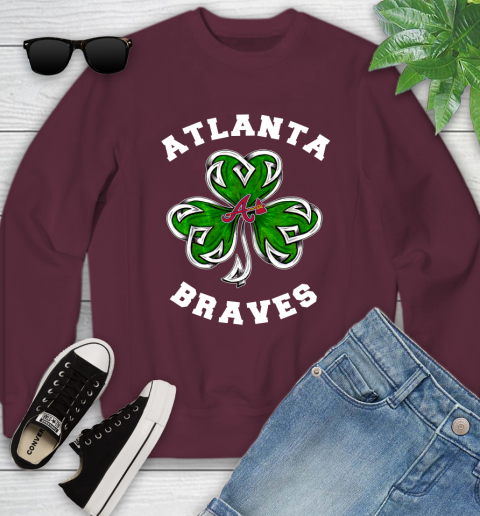 MLB Atlanta Braves Three Leaf Clover St Patrick's Day Baseball Sports Youth Sweatshirt 4