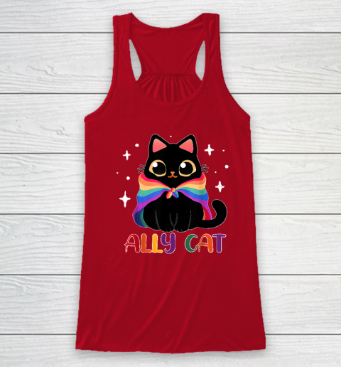 Ally Cat LGBT Gay Rainbow Pride Flag Funny Cat Lover Racerback Tank 3