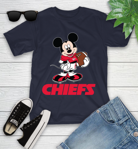 NFL Football Kansas City Chiefs Cheerful Mickey Mouse Shirt Youth T-Shirt 3