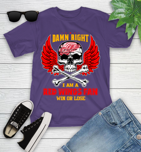 NHL Damn Right I Am A Detroit Red Wings Win Or Lose Skull Hockey Sports Youth T-Shirt 3