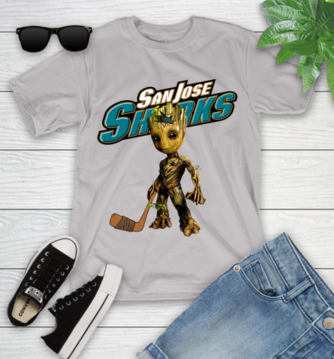 San Jose Sharks NHL Hockey Groot Marvel Guardians Of The Galaxy Youth T-Shirt 12