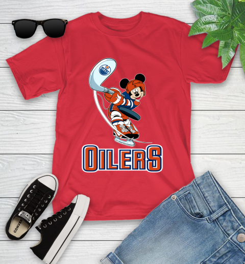 NHL Hockey Edmonton Oilers Cheerful Mickey Mouse Shirt Youth T-Shirt 10