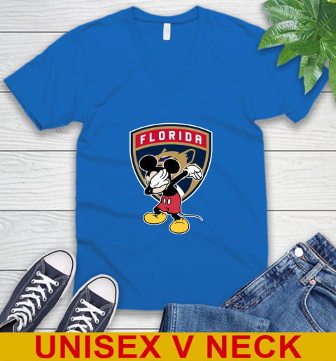 Florida Panthers NHL Hockey Dabbing Mickey Disney Sports V-Neck T-Shirt 6
