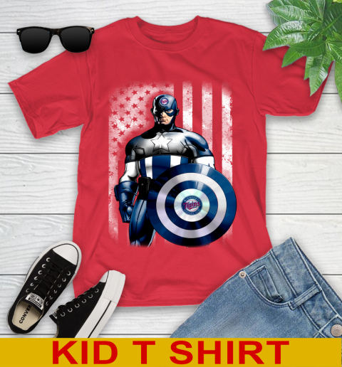 Minnesota Twins MLB Baseball Captain America Marvel Avengers American Flag Shirt Youth T-Shirt 11