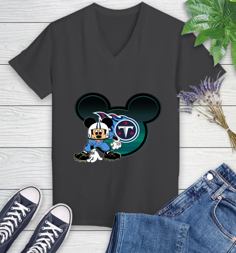 NFL Tennessee Titans Mickey Mouse Disney Football T Shirt Women's V-Neck T-Shirt 8