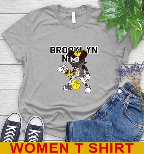 Brooklyn Nets NBA Basketball Mickey Peace Sign Sports Women's T-Shirt 5