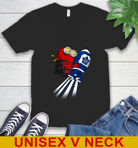 NHL Hockey Toronto Maple Leafs Deadpool Minion Marvel Shirt V-Neck T-Shirt