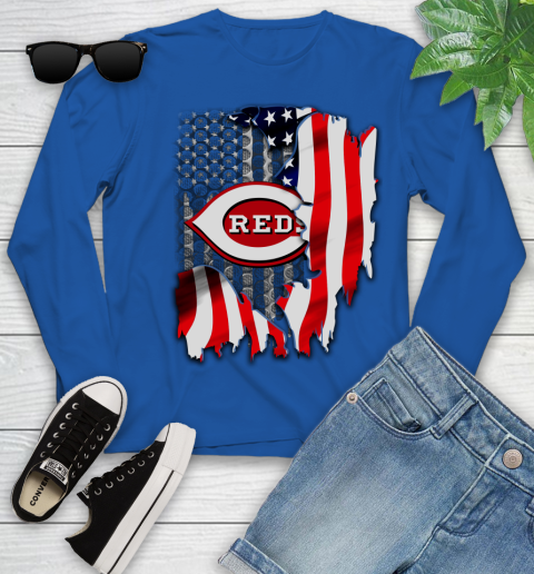 Cincinnati Reds MLB Baseball American Flag Youth Long Sleeve 10