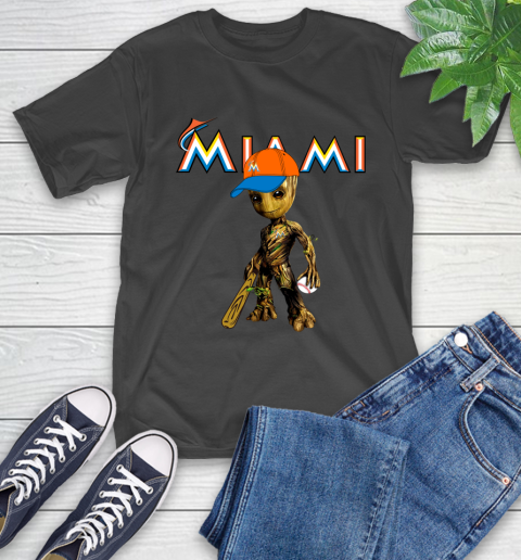 MLB Miami Marlins Groot Guardians Of The Galaxy Baseball T-Shirt 2