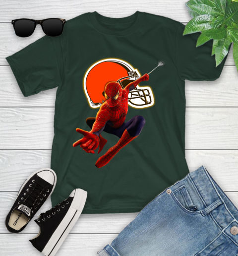 NFL Spider Man Avengers Endgame Football Cleveland Browns Youth T-Shirt 5