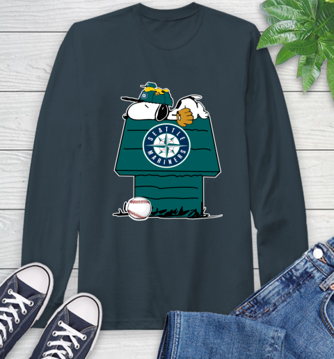 MLB Seattle Mariners Snoopy Woodstock The Peanuts Movie Baseball T Shirt Long Sleeve T-Shirt 8