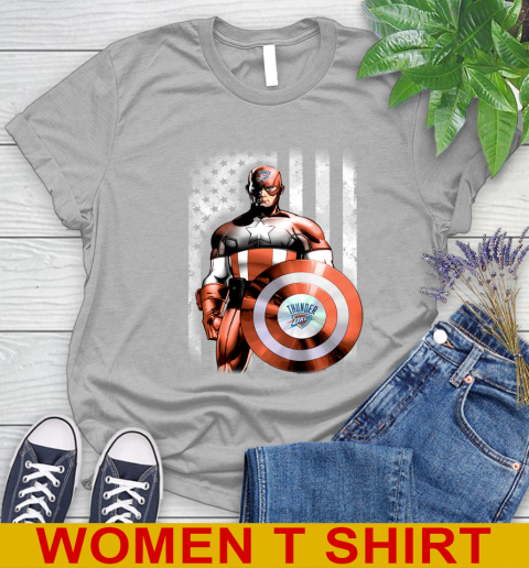 Oklahoma City Thunder NBA Basketball Captain America Marvel Avengers American Flag Shirt Women's T-Shirt 5