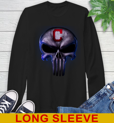 Cleveland Indians MLB Baseball Punisher Skull Sports Long Sleeve T-Shirt