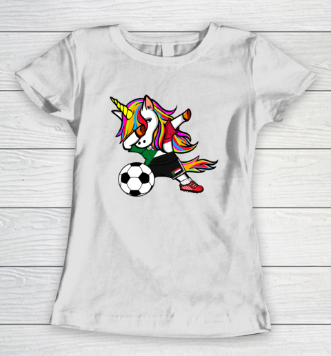 Funny Dabbing Unicorn Sudan Football Sudanese Flag Soccer Women's T-Shirt