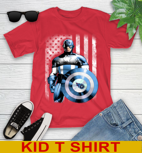 Tennessee Titans NFL Football Captain America Marvel Avengers American Flag Shirt Youth T-Shirt 11