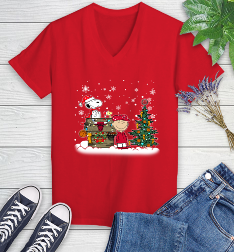 Chicago Bulls NBA Basketball Christmas The Peanuts Movie Snoopy Championship Women's V-Neck T-Shirt 11