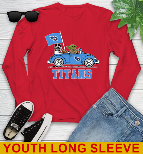 NFL Football Tennessee Titans Darth Vader Baby Yoda Driving Star Wars Shirt Youth Long Sleeve 11