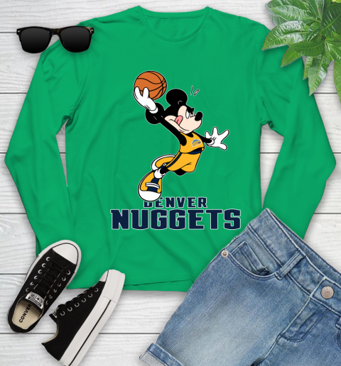 NBA Basketball Denver Nuggets Cheerful Mickey Mouse Shirt Youth Long Sleeve 6