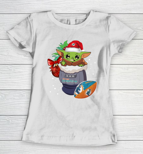 Miami Dolphins Christmas Baby Yoda Star Wars Funny Happy NFL Women's T-Shirt 3