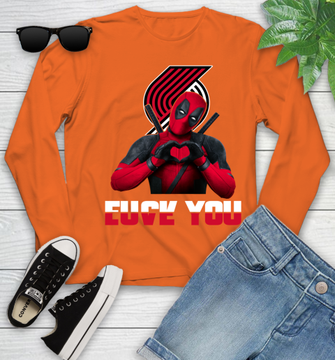 NBA Portland Trail Blazers Deadpool Love You Fuck You Basketball Sports Youth Long Sleeve 3