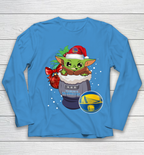 Golden State Warriors Christmas Baby Yoda Star Wars Funny Happy NBA Youth Long Sleeve 7