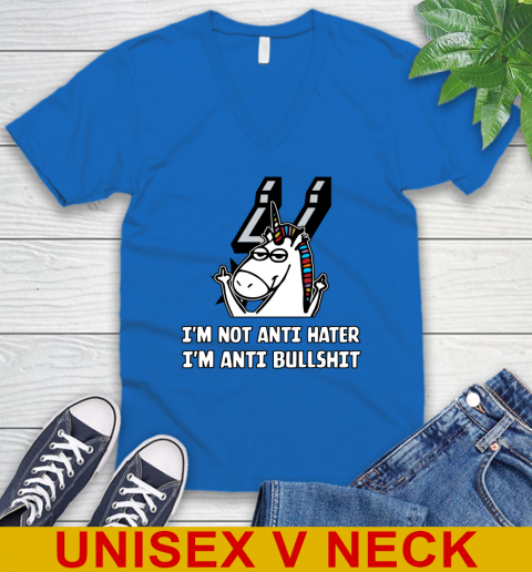 San Antonio Spurs NBA Basketball Unicorn I'm Not Anti Hater I'm Anti Bullshit V-Neck T-Shirt 6