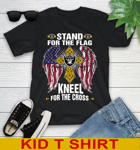 NFL Football Oakland Raiders Stand For Flag Kneel For The Cross Shirt Youth T-Shirt