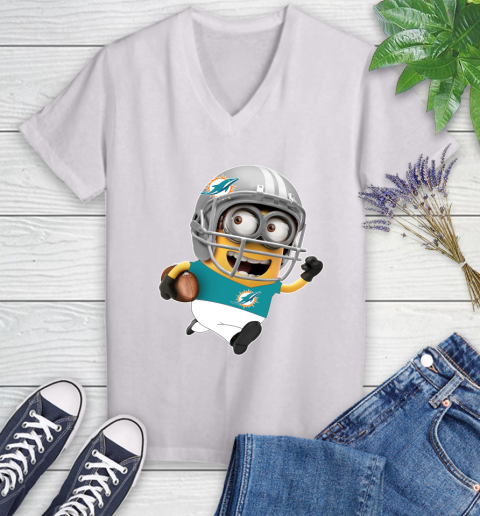 NFL Miami Dolphins Minions Disney Football Sports Women's V-Neck T-Shirt