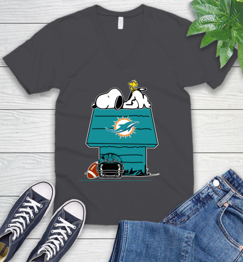 Miami Dolphins NFL Football Snoopy Woodstock The Peanuts Movie V-Neck T-Shirt 5