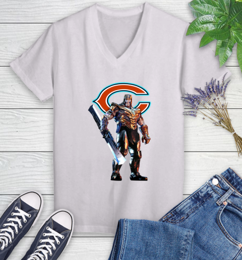 NFL Thanos Gauntlet Avengers Endgame Football Chicago Bears Women's V-Neck T-Shirt