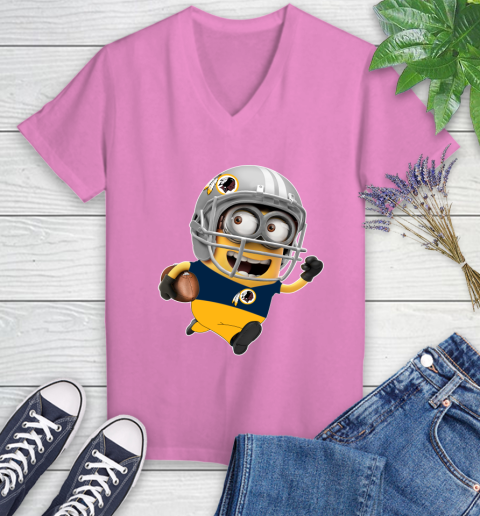 NFL Washington Redskins Minions Disney Football Sports Women's V-Neck T-Shirt 14