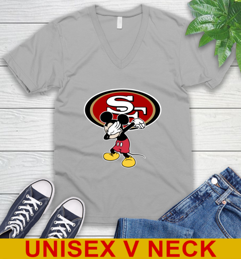 San Francisco 49ers NFL Football Dabbing Mickey Disney Sports V-Neck T-Shirt 4