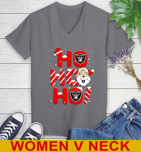 Oakland Raiders NFL Football Ho Ho Ho Santa Claus Merry Christmas Shirt Women's V-Neck T-Shirt 11