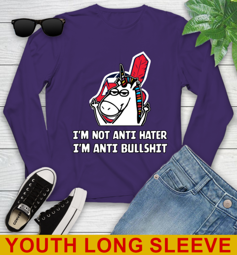 Cleveland Indians MLB Baseball Unicorn I'm Not Anti Hater I'm Anti Bullshit Youth Long Sleeve 5