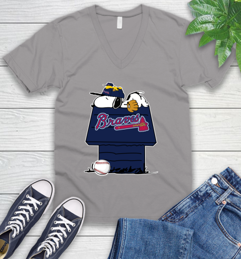 MLB Atlanta Braves Snoopy Woodstock The Peanuts Movie Baseball T Shirt V-Neck T-Shirt 4