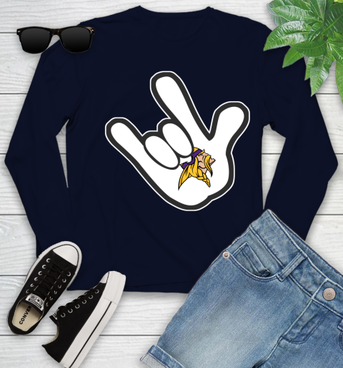 Minnesota Vikings NFL Football Mickey Rock Hand Disney Youth Long Sleeve 3