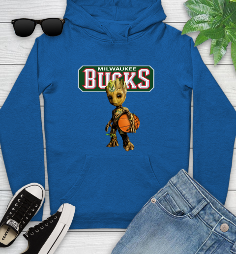 Milwaukee Bucks NBA Basketball Groot Marvel Guardians Of The Galaxy Youth Hoodie 9