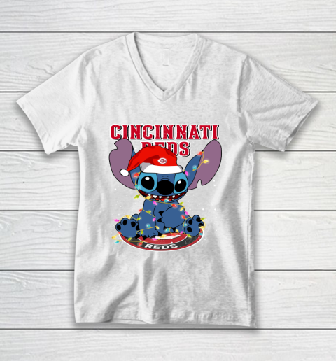 Cincinnati Reds MLB noel stitch Baseball Christmas V-Neck T-Shirt
