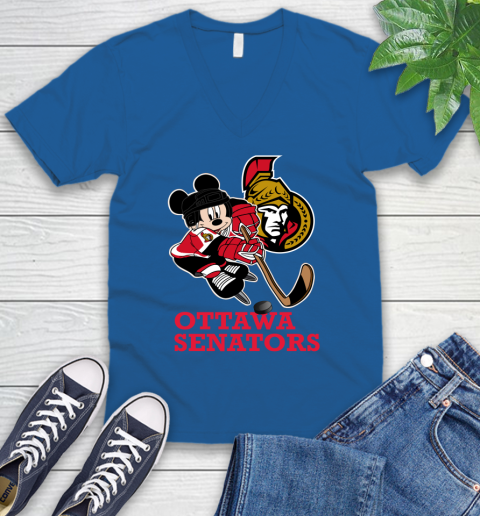 NHL Ottawa Senators Mickey Mouse Disney Hockey T Shirt V-Neck T-Shirt 6